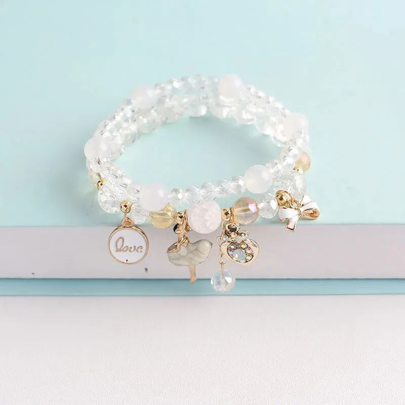 Rose sisi Korean style dancing girl pendant multi-element crystal beaded bracelet on hand jewelry female bracelet for women