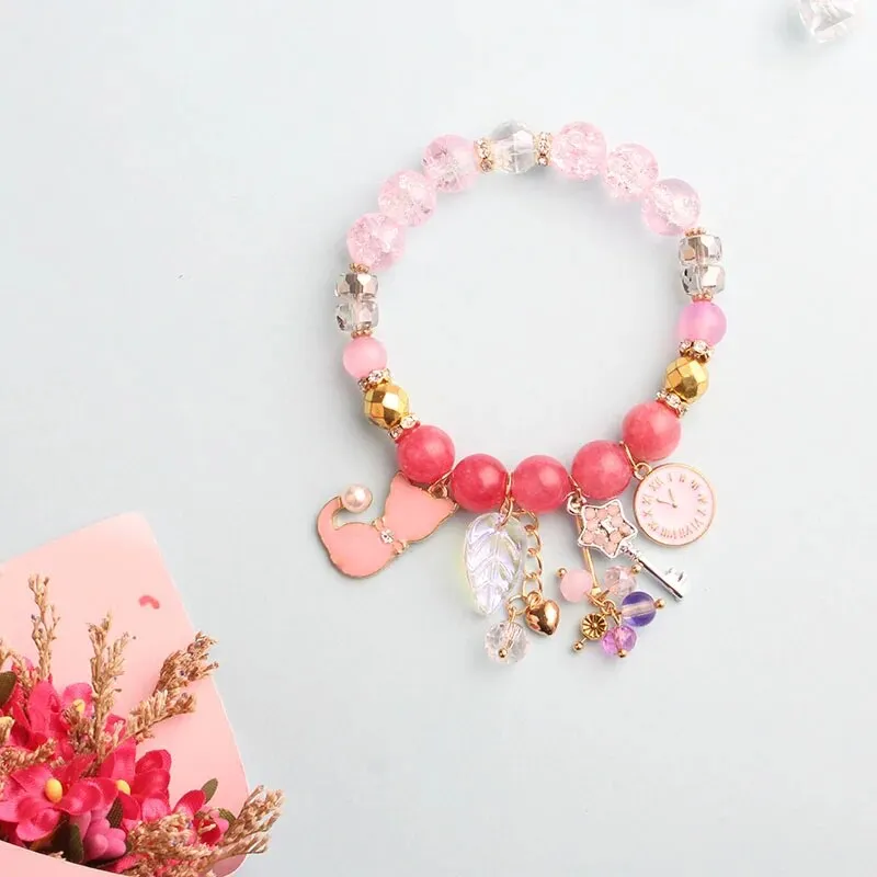 Rose sisi Korean style dancing girl pendant multi-element crystal beaded bracelet on hand jewelry female bracelet for women