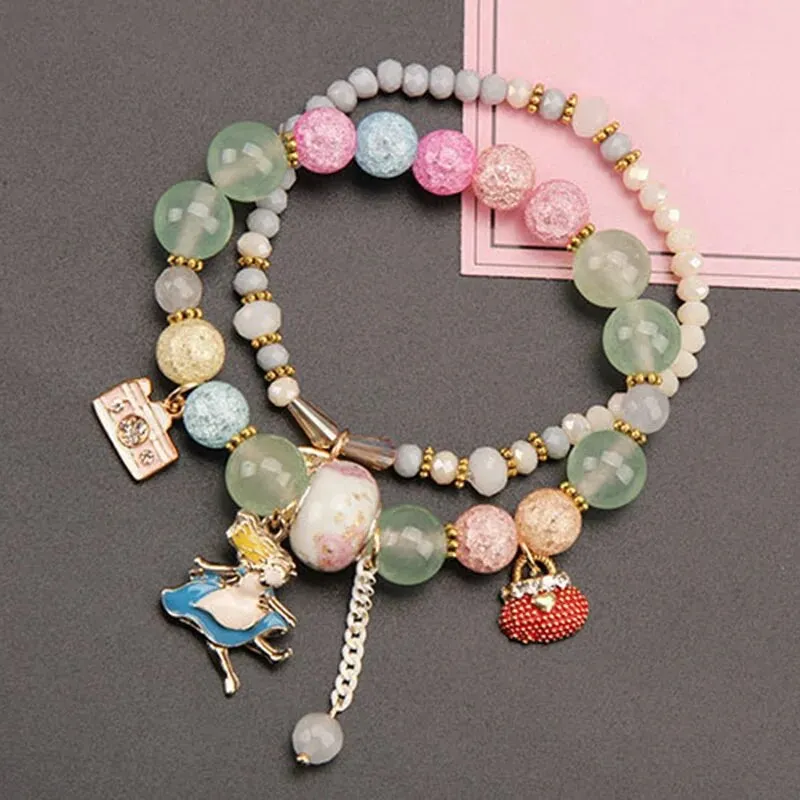 Rose sisi Korean style dancing girl pendant multi-element crystal beaded bracelet on hand jewelry female bracelet for women