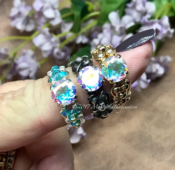 Round Opalescent Topaz, Mercury Mystic Topaz, Handmade Ring, Made to Order