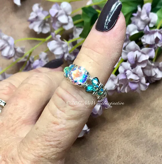 Round Opalescent Topaz, Mercury Mystic Topaz, Handmade Ring, Made to Order