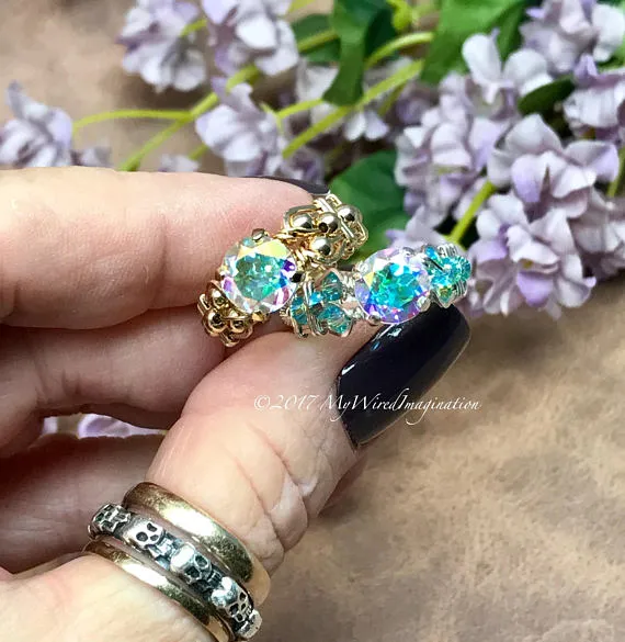Round Opalescent Topaz, Mercury Mystic Topaz, Handmade Ring, Made to Order