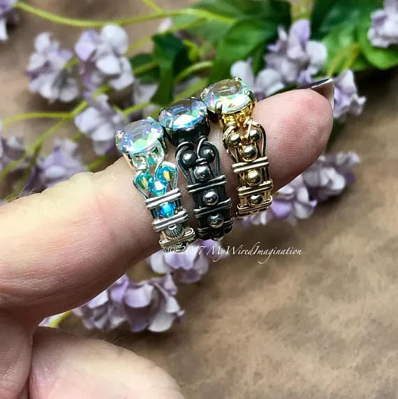 Round Opalescent Topaz, Mercury Mystic Topaz, Handmade Ring, Made to Order