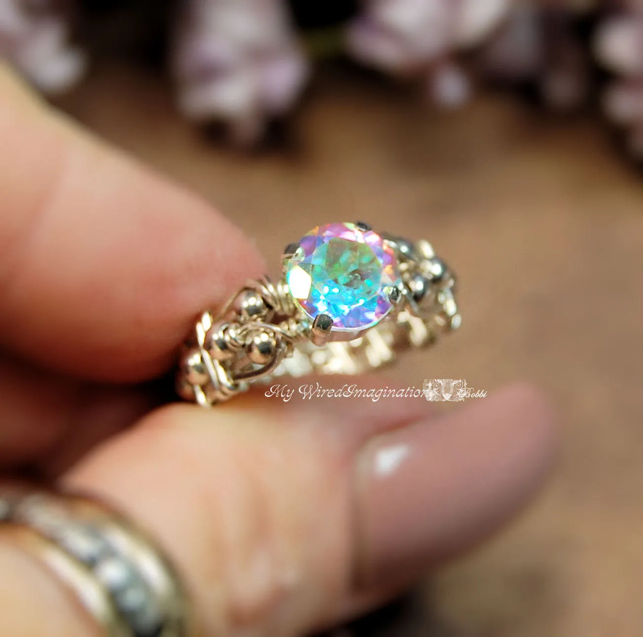 Round Opalescent Topaz, Mercury Mystic Topaz, Handmade Ring, Made to Order