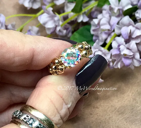 Round Opalescent Topaz, Mercury Mystic Topaz, Handmade Ring, Made to Order