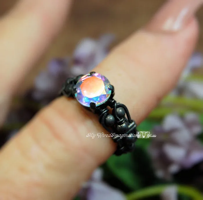 Round Opalescent Topaz, Mercury Mystic Topaz, Handmade Ring, Made to Order