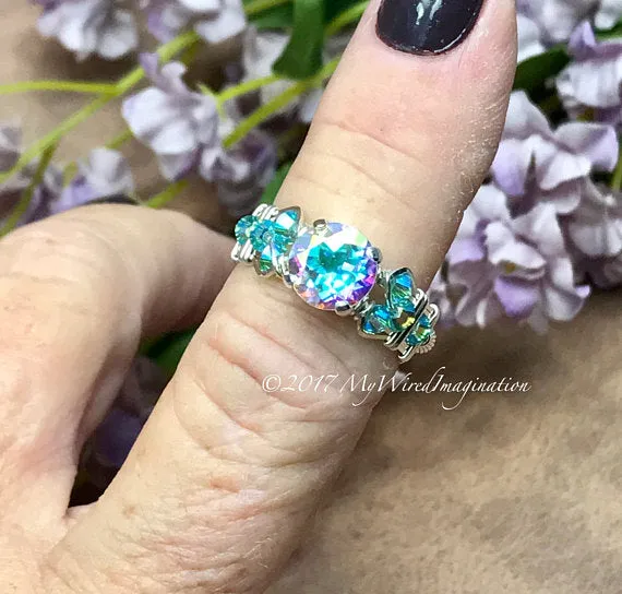 Round Opalescent Topaz, Mercury Mystic Topaz, Handmade Ring, Made to Order