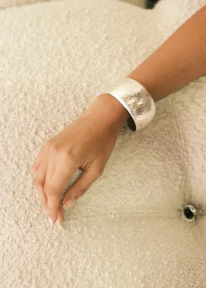 Round Sterling Silver Hammered Cuff (Large)