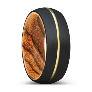 RYDER | Bocote Wood, Black Tungsten Ring, Gold Groove, Domed