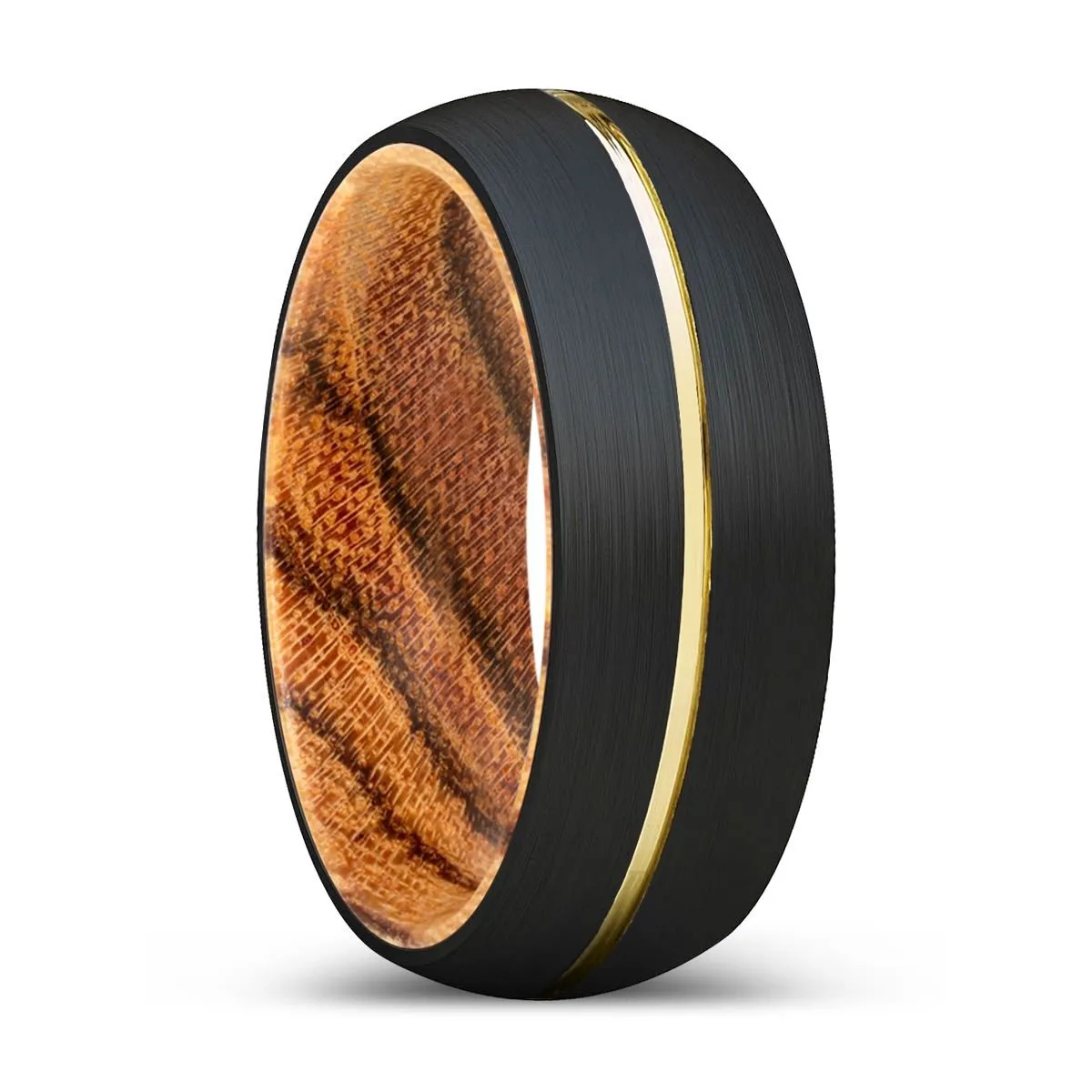 RYDER | Bocote Wood, Black Tungsten Ring, Gold Groove, Domed