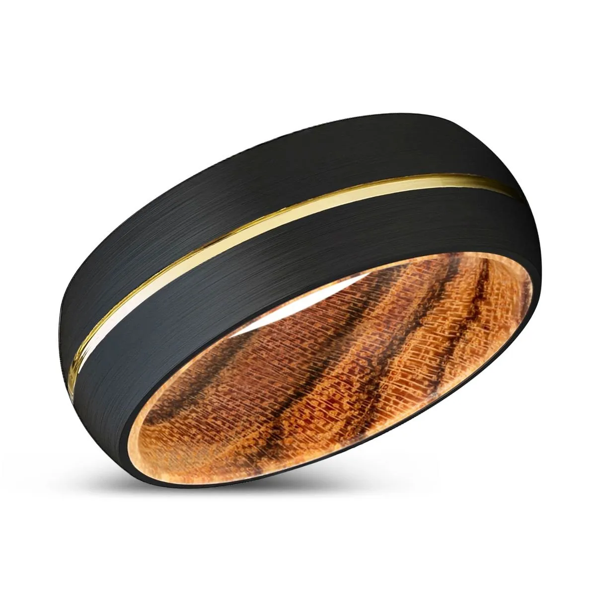 RYDER | Bocote Wood, Black Tungsten Ring, Gold Groove, Domed