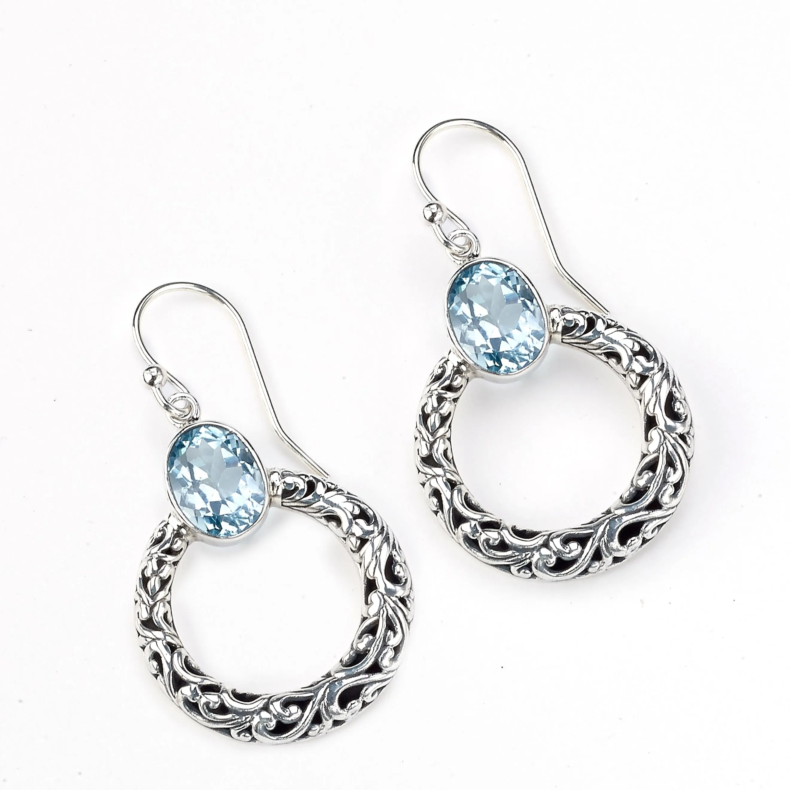 Samuel B. Sterling Silver Balinese Circle Blue Topaz Earrings (96938)