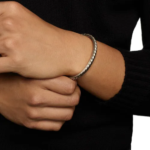 Sculpted Cable Cuff Bracelet in 18K White Gold, 5.5mm, Size Medium