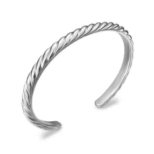 Sculpted Cable Cuff Bracelet in 18K White Gold, 5.5mm, Size Medium