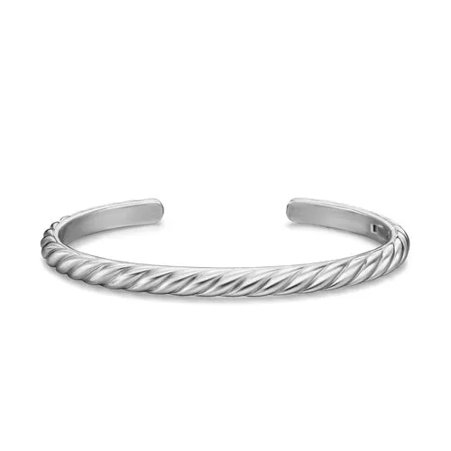 Sculpted Cable Cuff Bracelet in 18K White Gold, 5.5mm, Size Medium