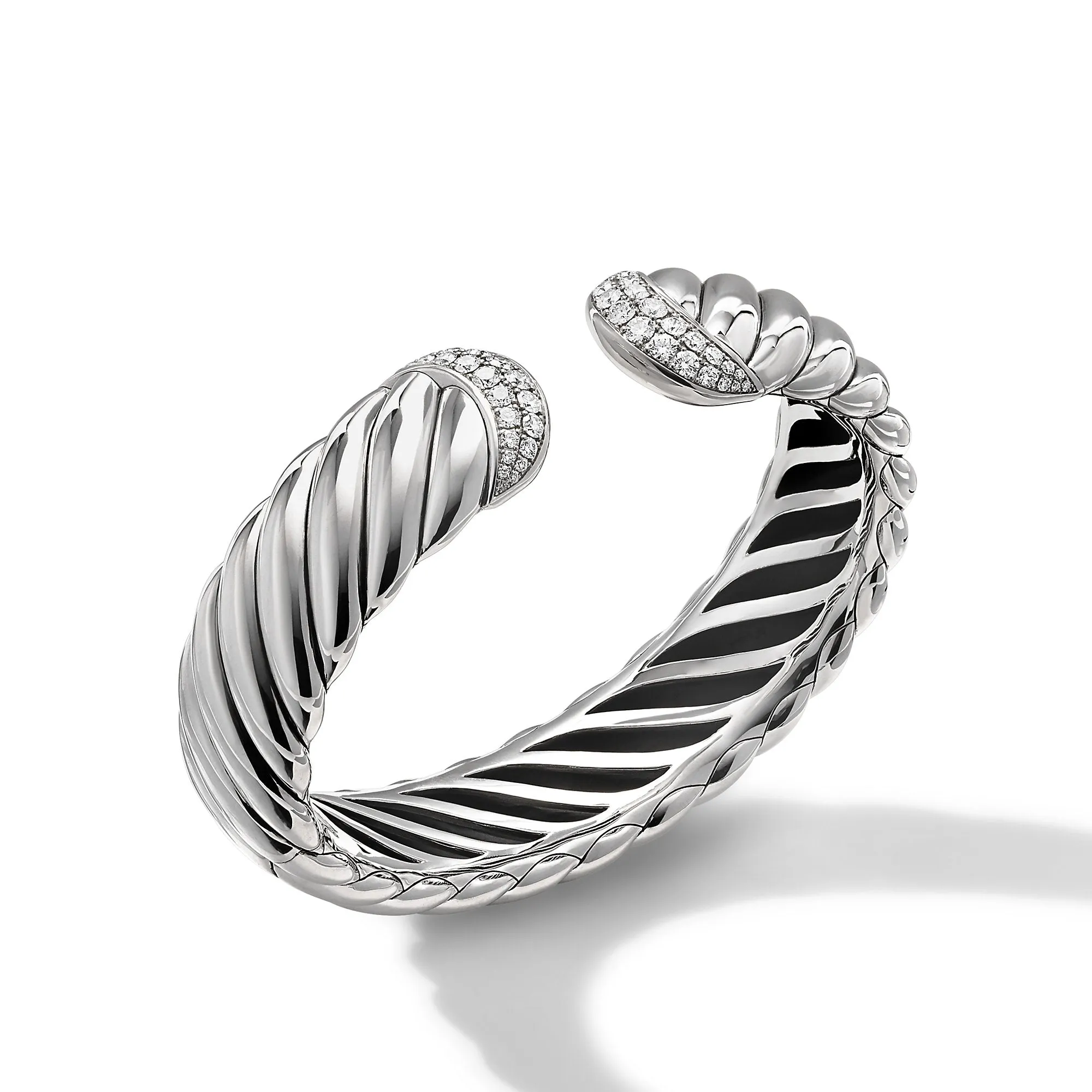 Sculpted Cable Cuff Bracelet with Pavé Diamonds, Size Medium