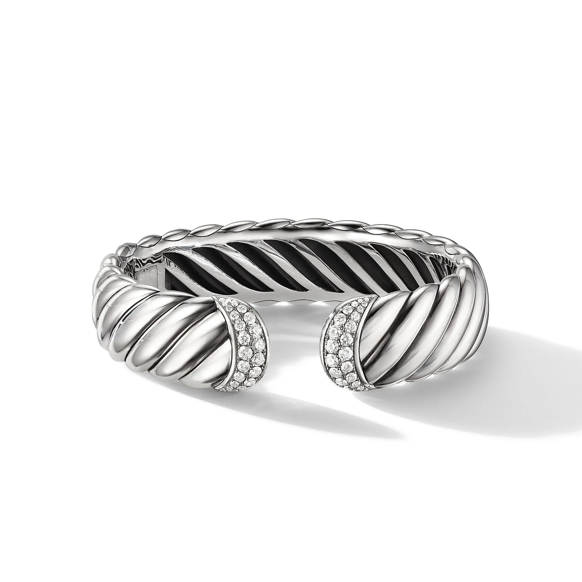 Sculpted Cable Cuff Bracelet with Pavé Diamonds, Size Medium