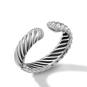 Sculpted Cable Cuff Bracelet with Pavé Diamonds, Size Medium