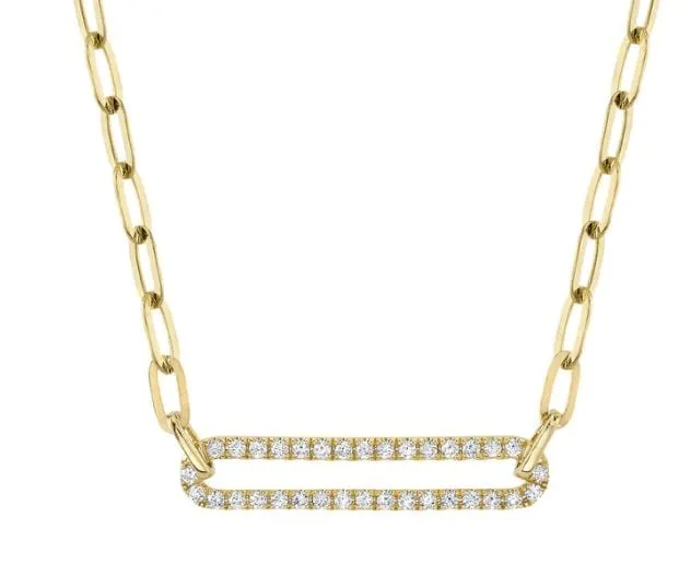 Shy Creation 14K Yellow Gold 0.26ctw Diamond Center Link Paperclip Necklace