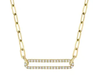 Shy Creation 14K Yellow Gold 0.26ctw Diamond Center Link Paperclip Necklace
