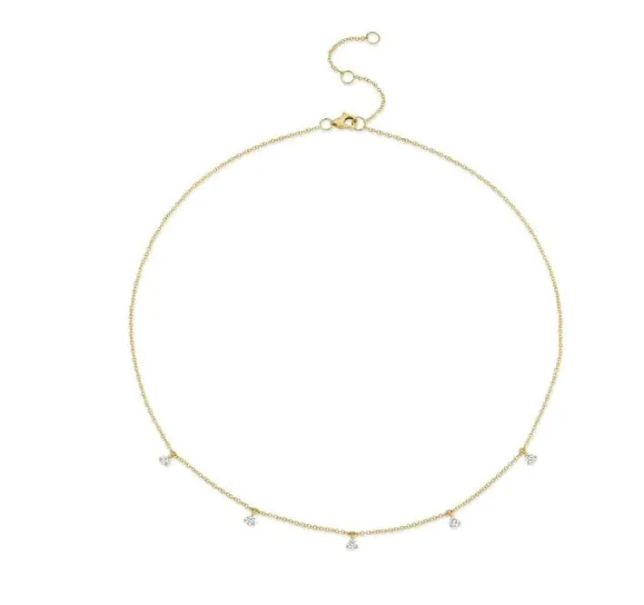 Shy Creation 14K Yellow Gold 0.30ctw 5 Dangle Diamond Necklace