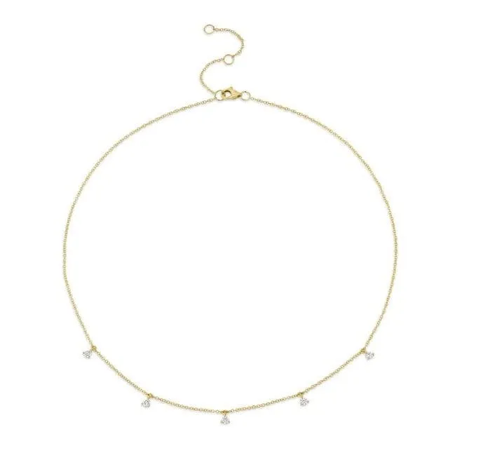 Shy Creation 14K Yellow Gold 0.30ctw 5 Dangle Diamond Necklace