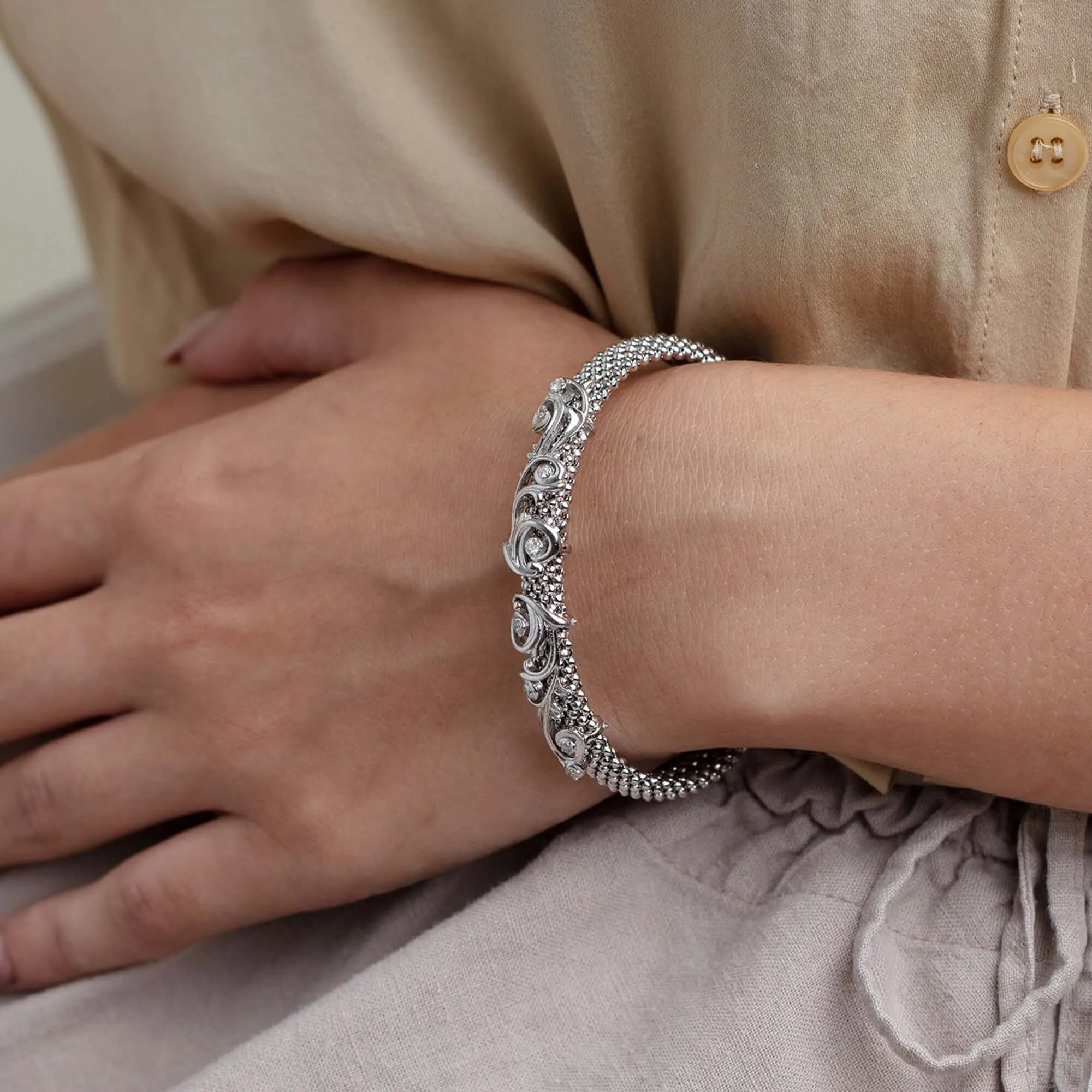 Silver & Diamond Prosecco Baroque Bracelet