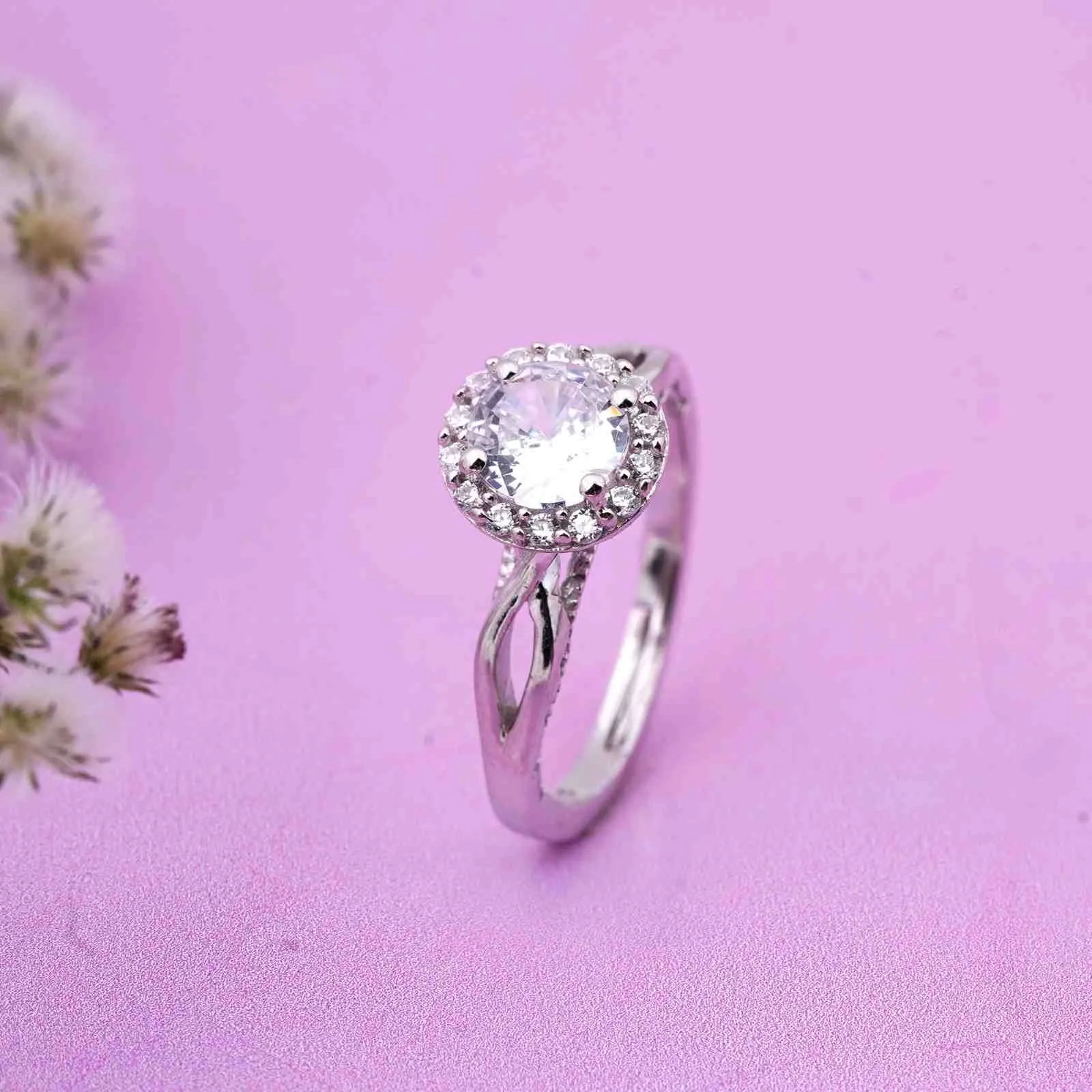 Silver Halo Diamond Studded Ring