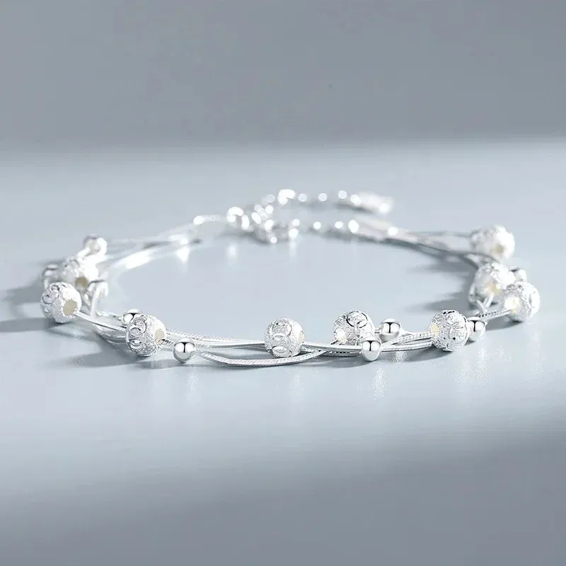 Silver Lucky Beads Ball Chain Bracelet for Women Luxury Fashion Party Wedding Bling Jewelry Lovers Gift Charms