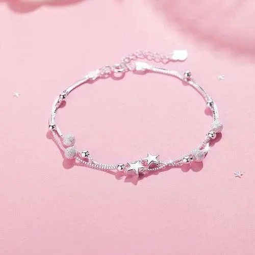 Silver Lucky Beads Ball Chain Bracelet for Women Luxury Fashion Party Wedding Bling Jewelry Lovers Gift Charms