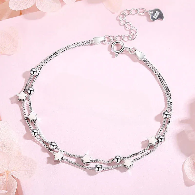 Silver Lucky Beads Ball Chain Bracelet for Women Luxury Fashion Party Wedding Bling Jewelry Lovers Gift Charms