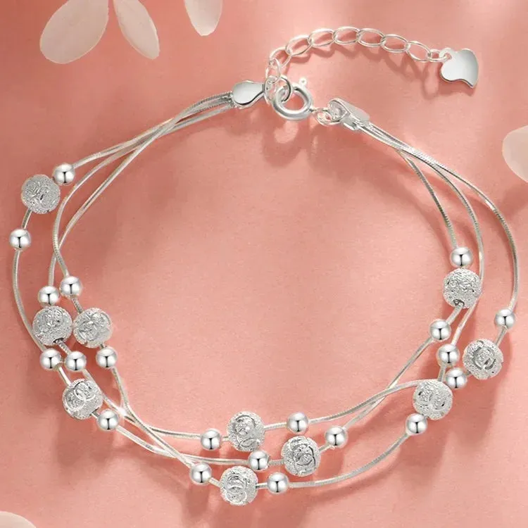 Silver Lucky Beads Ball Chain Bracelet for Women Luxury Fashion Party Wedding Bling Jewelry Lovers Gift Charms