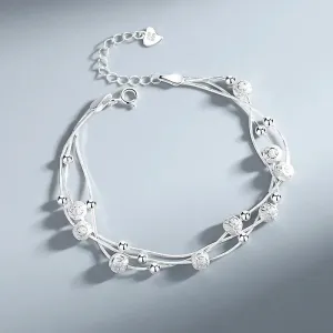 Silver Lucky Beads Ball Chain Bracelet for Women Luxury Fashion Party Wedding Bling Jewelry Lovers Gift Charms