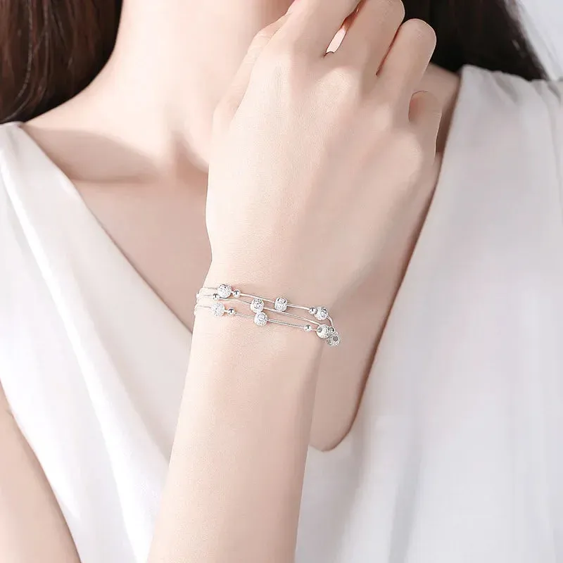 Silver Lucky Beads Ball Chain Bracelet for Women Luxury Fashion Party Wedding Bling Jewelry Lovers Gift Charms