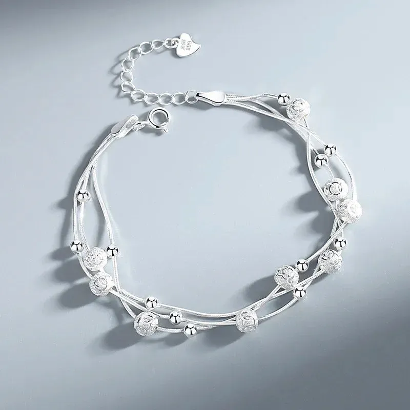 Silver Lucky Beads Ball Chain Bracelet for Women Luxury Fashion Party Wedding Bling Jewelry Lovers Gift Charms