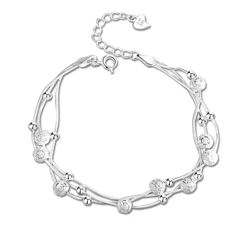 Silver Lucky Beads Ball Chain Bracelet for Women Luxury Fashion Party Wedding Bling Jewelry Lovers Gift Charms