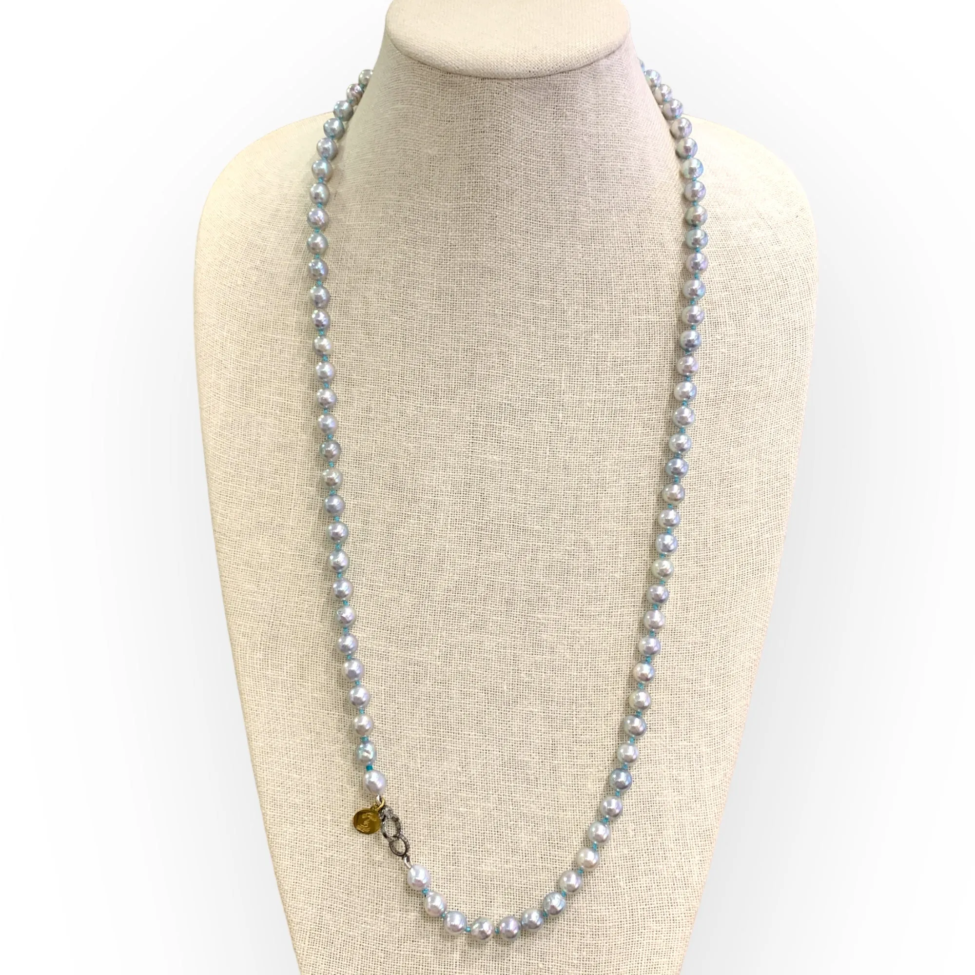 Silver Toned Akoya Pearls Strung on Silk | 32"