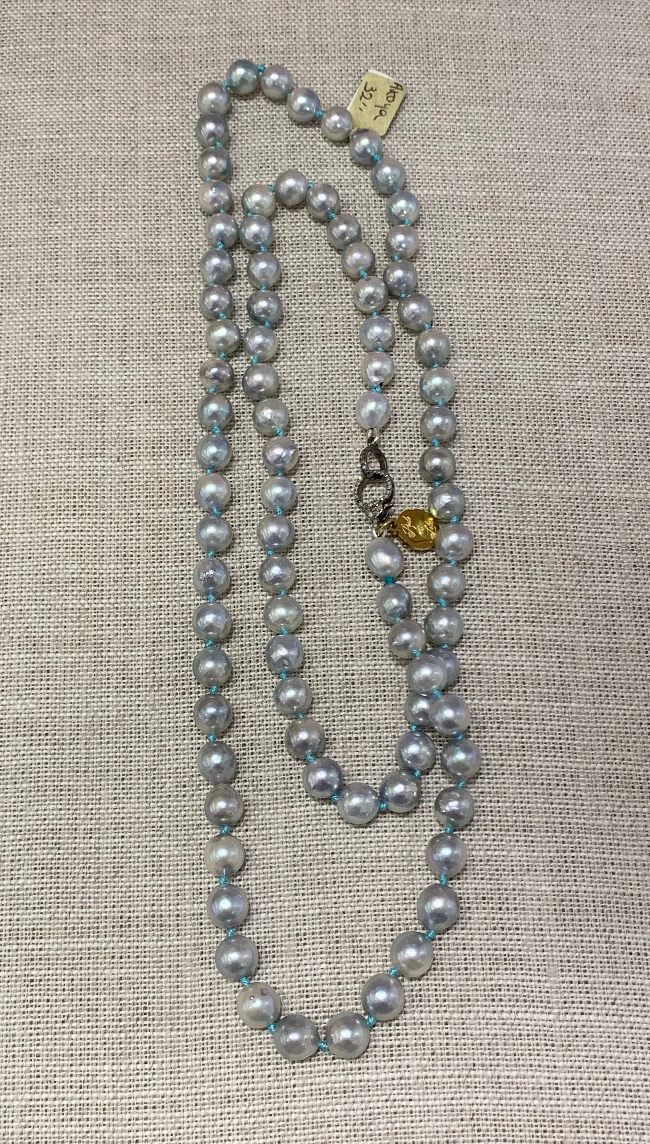 Silver Toned Akoya Pearls Strung on Silk | 32"