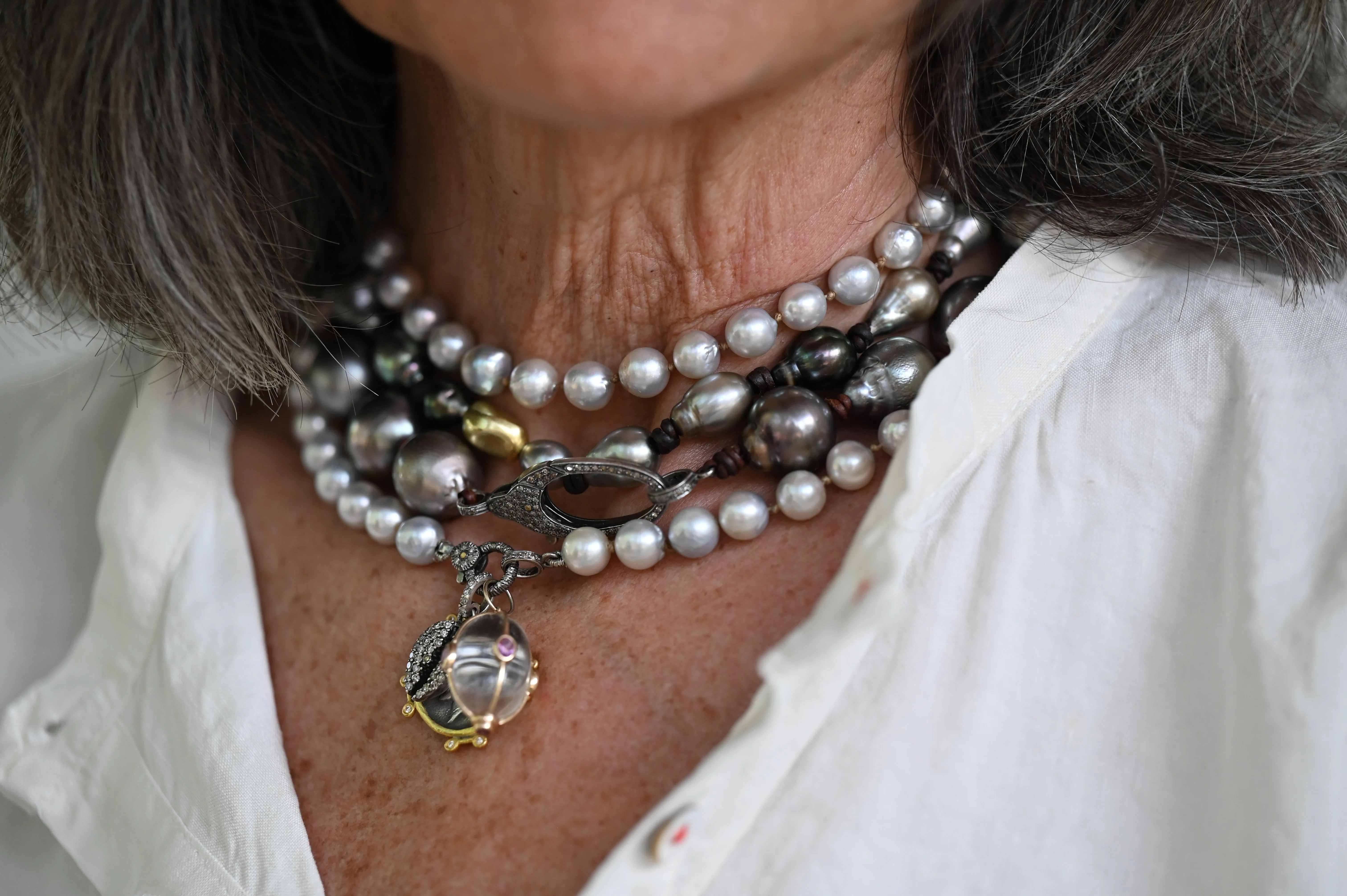 Silver Toned Akoya Pearls Strung on Silk | 32"