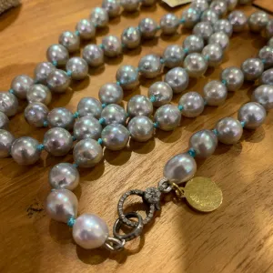 Silver Toned Akoya Pearls Strung on Silk | 32"