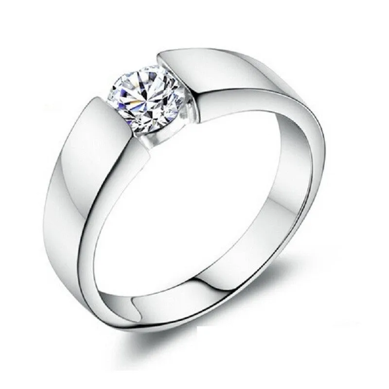 Silver Wedding Rings for Women/Men 925 Sterling Silver Crystal Simulated Diamond Ring Jewelry Anel Ulove J002
