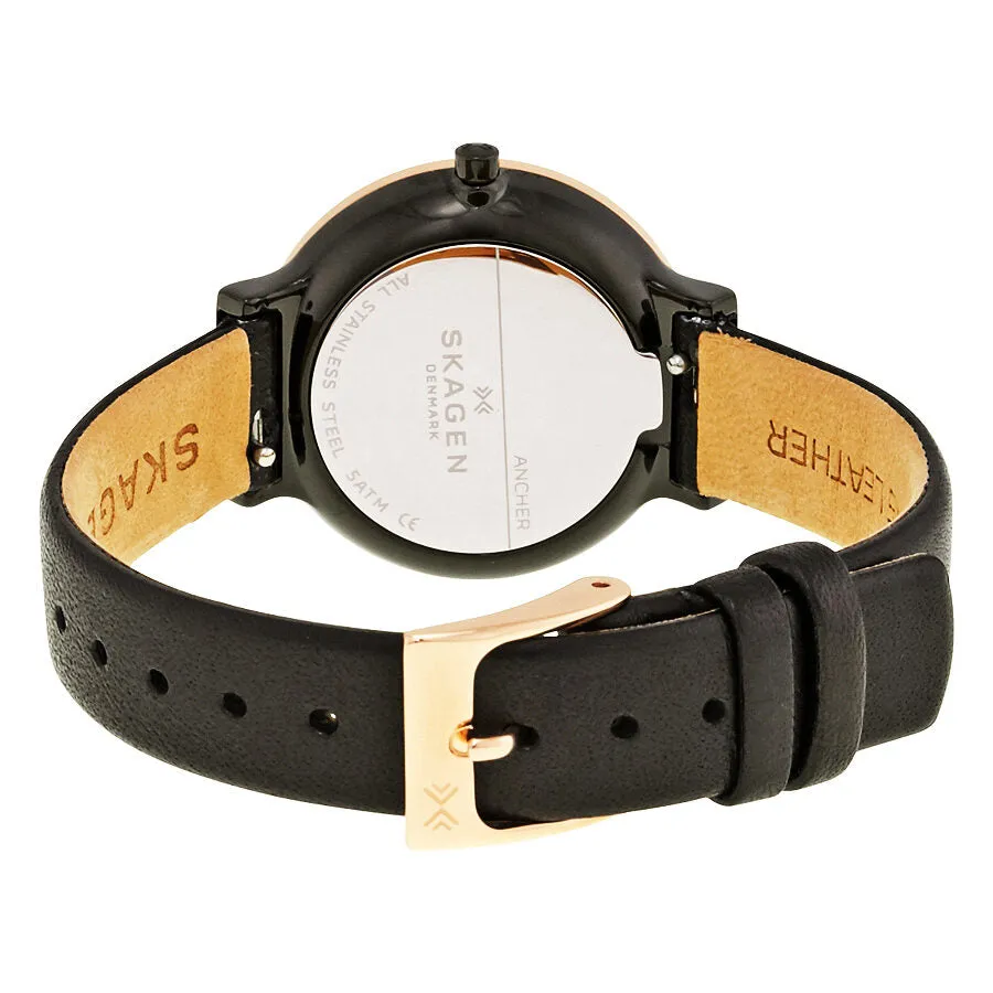 Skagen Ancher Black Dial Black Leather Ladies Watch SKW2480