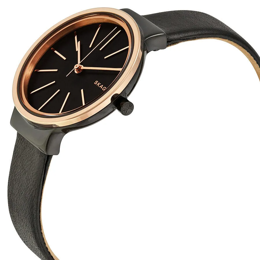 Skagen Ancher Black Dial Black Leather Ladies Watch SKW2480