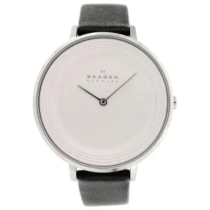Skagen Ditte Black Leather Strap White Dial Quartz Watch for Ladies - SKW2261