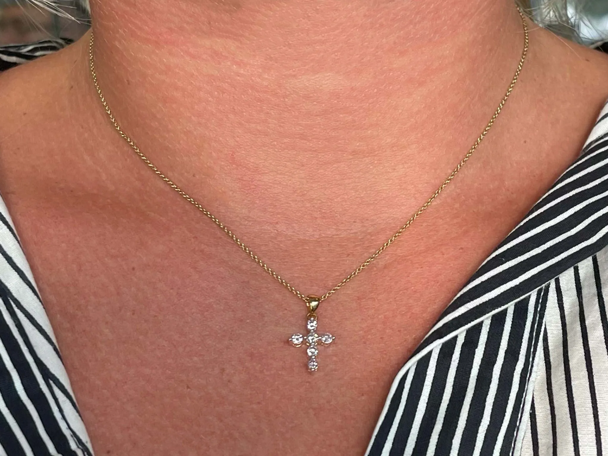 Small Diamond Cross Necklace 18k Yellow Gold