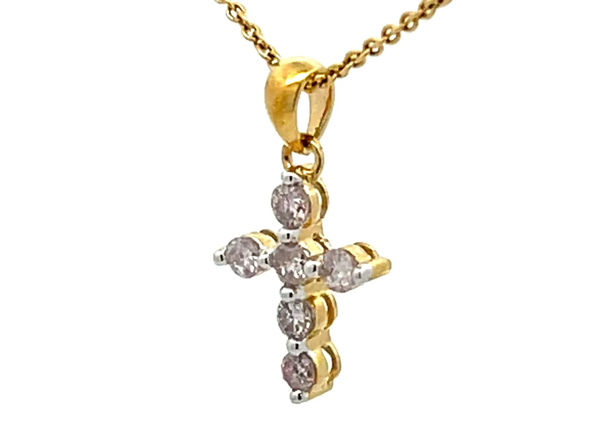 Small Diamond Cross Necklace 18k Yellow Gold