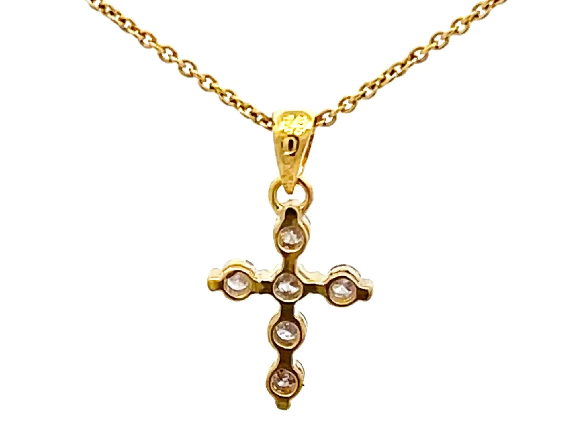 Small Diamond Cross Necklace 18k Yellow Gold