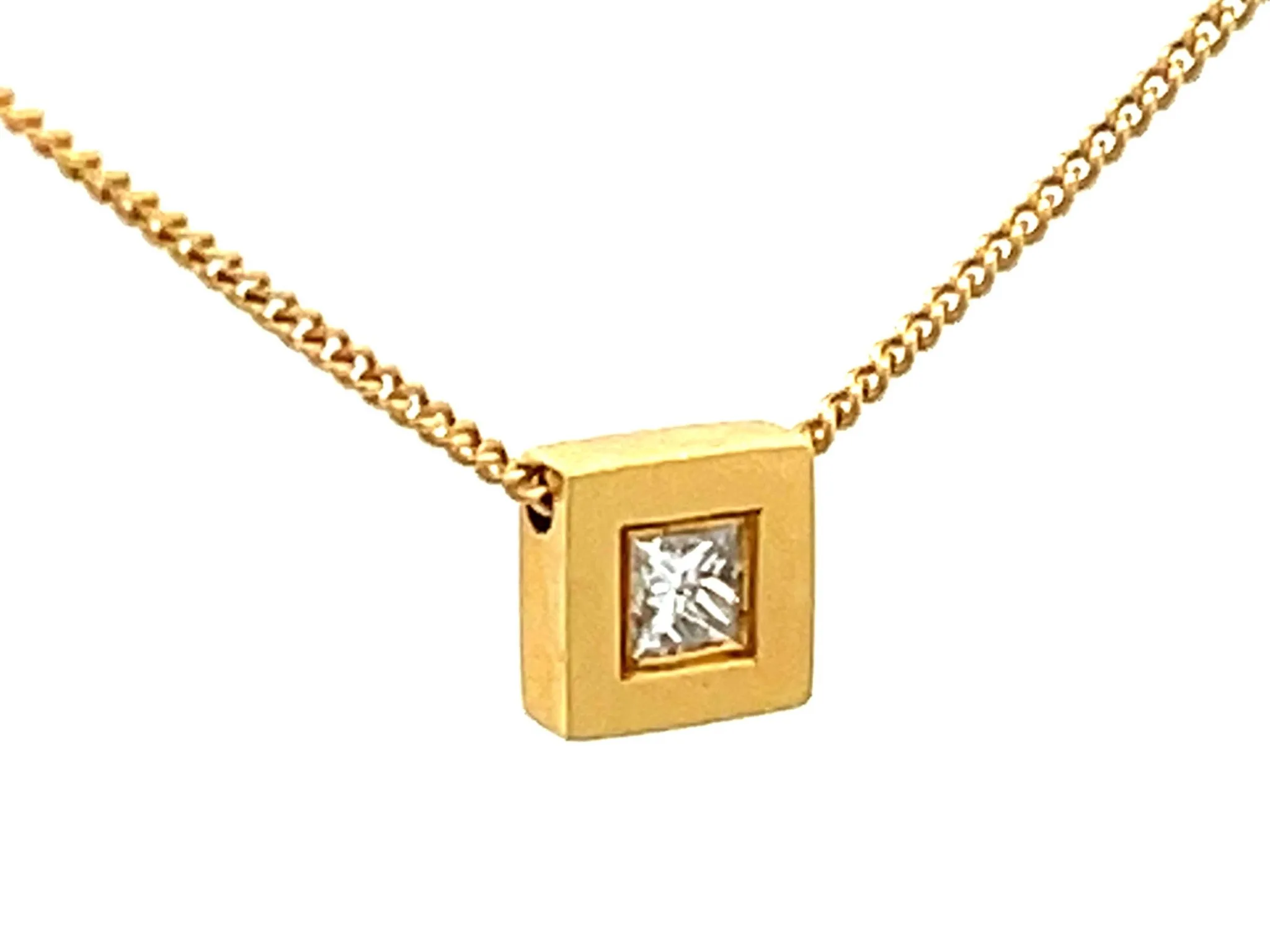 Small Square Single Diamond Necklace in 18k Yellow Gold