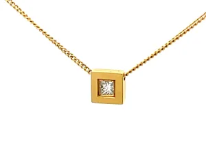 Small Square Single Diamond Necklace in 18k Yellow Gold