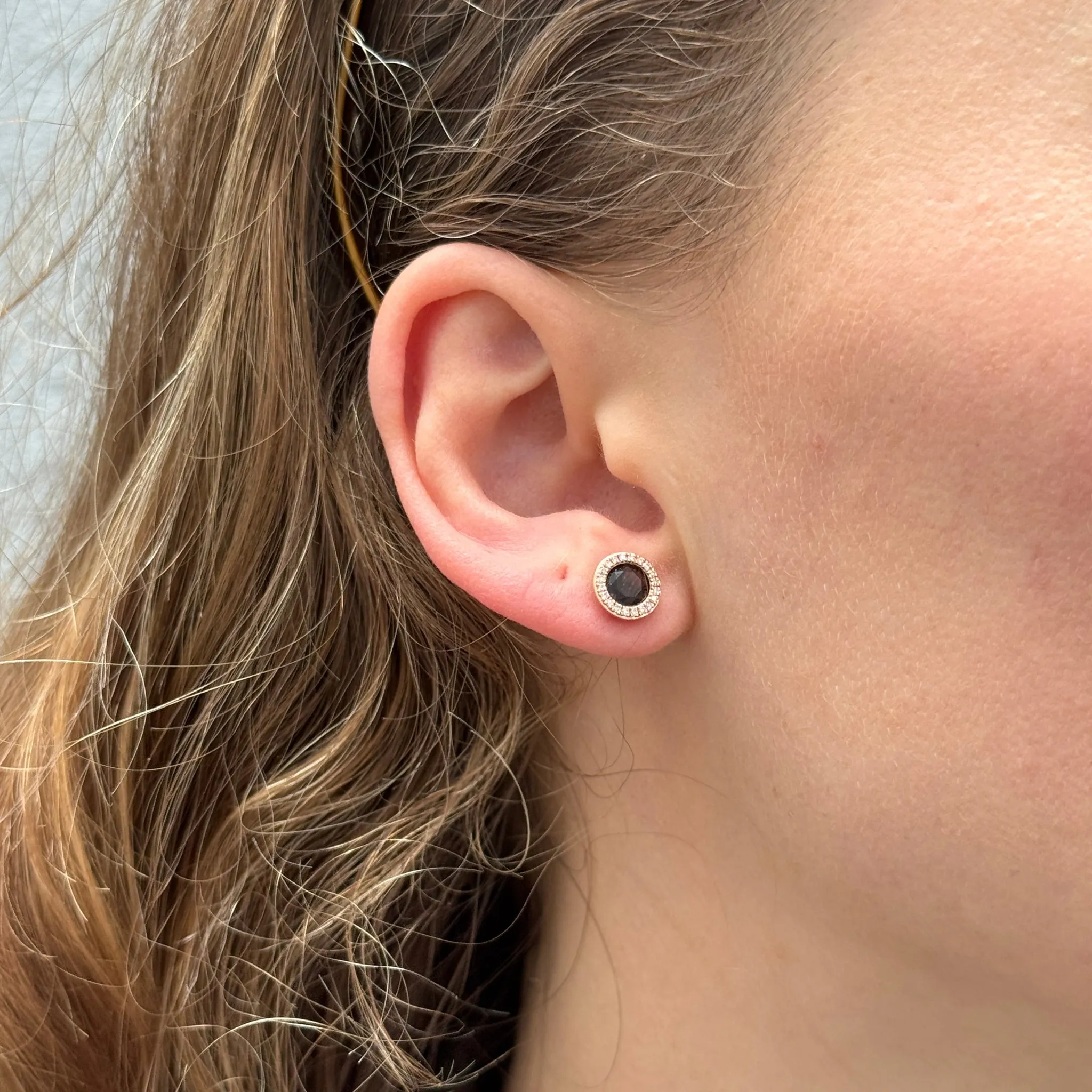 Smoky Topaz & Diamond Halo 14K Rose Gold Martini Stud Earrings